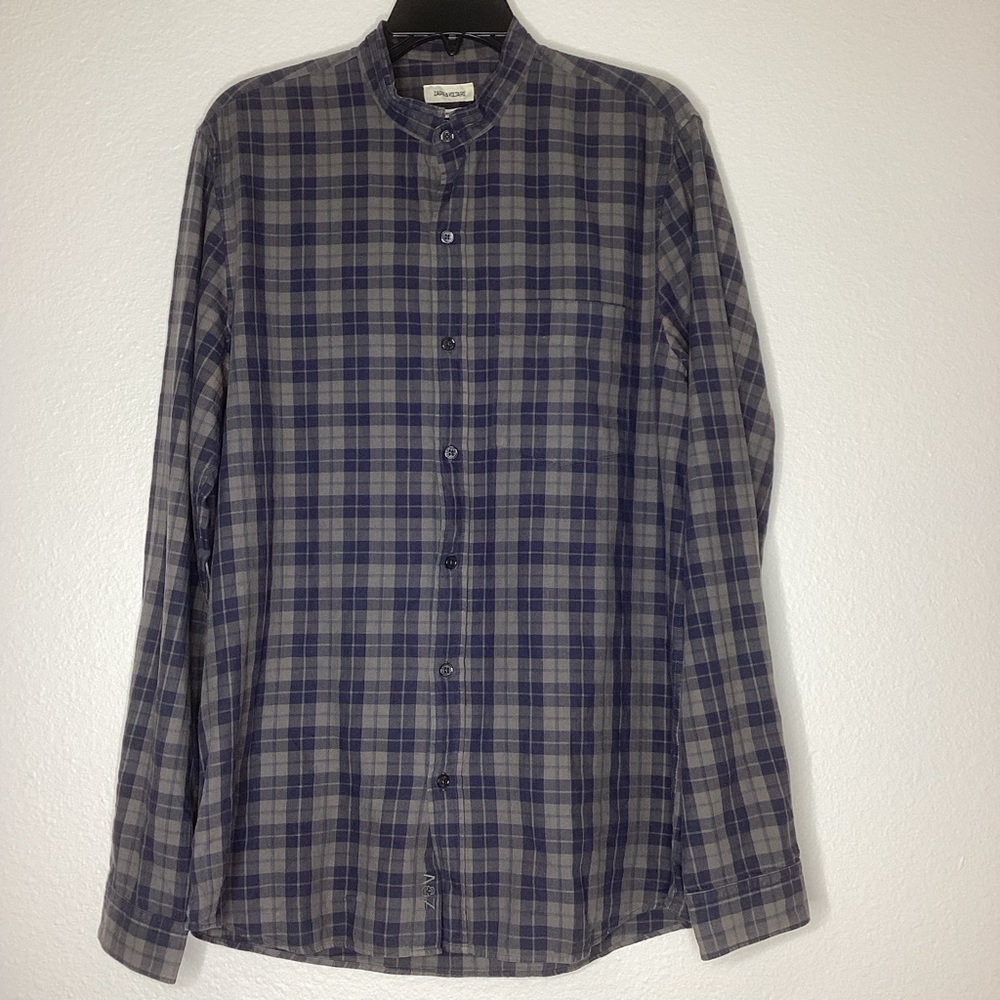 Zadig & Voltaire Torro Check Shirt Band Collar Lg
